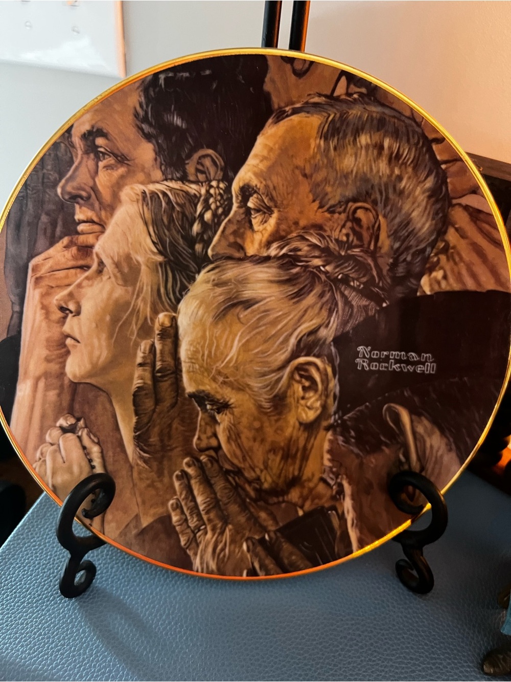 Norman Rockwell White and Gold Freedom of Worship Commemorative Plate